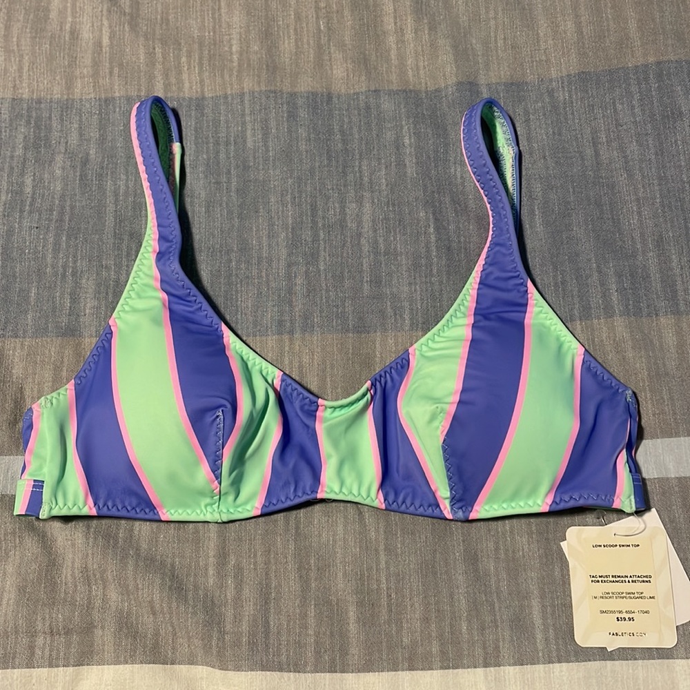 Fabletics Low Scoop Swim Top Resort Stripe/Sugared Lime. Size M. TOP ONLY!